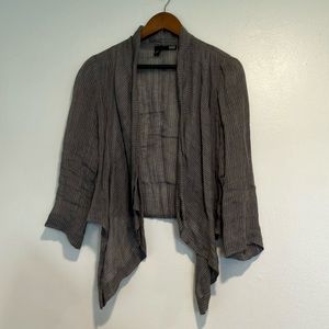 Eileen Fisher 100% Linen Taupe Gray Striped Open Front Cardigan Lagenlook